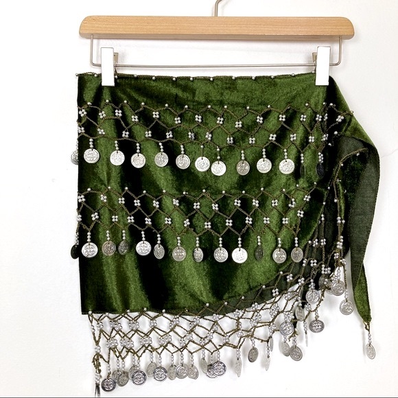 Vintage belly dancing skirt hip belt bedlah green - Picture 1 of 11